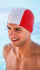 Bonnet bain long homme rouge-blanc